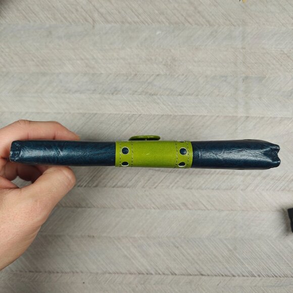 Vintage Rolfs Women's Genuine Leather Wallet Blue Green Cowhide Clutch Coin - Picture 7 of 8